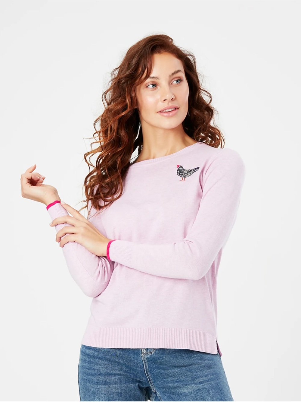 🐓 Joules Women’s Tina Chicken Pink Crewneck Sweater - Size 12 Farmhouse